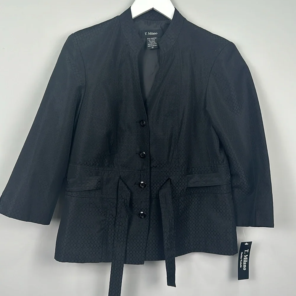 T. Milano NWT Black Belted Suit Blazer Work Career Jacket Size 10 NEW